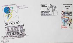 Envelope and postage stamp of UCI Cyclo-cross World Championships 1990 (Madrid) with official stamp FDC