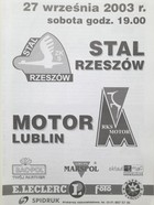 Stal Rzeszów - Motor Lublin, III league offiicial match programme (27.9.2003)