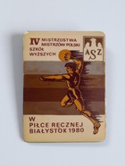 The 4th AZS Higher Schools Polish Champions Handball Championship, Białystok 1980 badge (plastic)