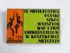 The 9th Polish Championship of Pedagogical Colleges and Branches of Universities in men's basketball, Rzeszów 1977 badge (plastic)