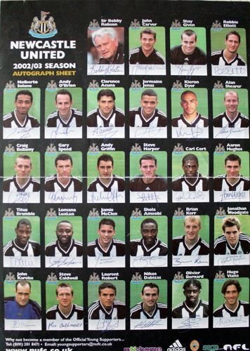 Newcastle United Team 2002 2003 Autograph Sheet Photos Postcards 9723