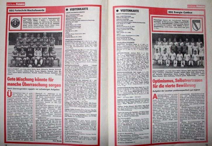 The Oberliga and Die Liga of East Germany 1986/1987 season Fan's Guide