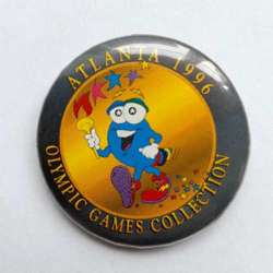 1996 Atlanta Olympic Games Izzy mascot with torch button-badge (signature)