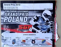 2010 Poland Republic FIM Speedway Grand Prix ticket (19.06.2010)
