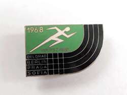 Athletics competition 1968: Warsaw-Belgrade-Berlin-Praha-Sofia badge (enamel)