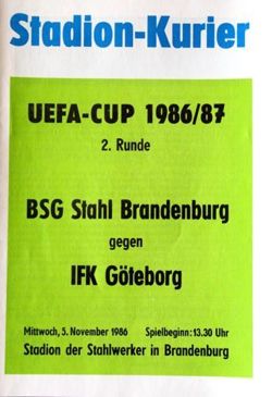 BSG Stahl Brandenburg - IFK Göteborg UEFA Cup (05.11.1986) programme