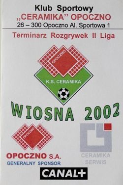 Calendar KS Ceramika Opoczno II league Autumn 2002