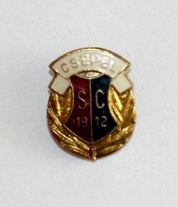 Csepel SC Budapest with golden garland badge (lacquer, signature)