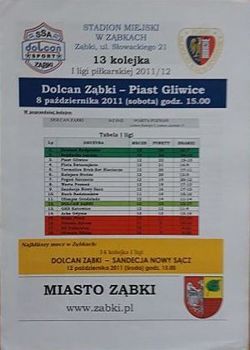 Dolcan Ząbki - Piast Gliwice I liga official programme (08.10.2011)