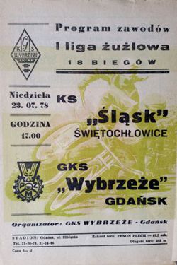 GKS Wybrzeże Gdańsk - KS Śląsk Świętochłowice speedway league match official programme (23.07.1978)