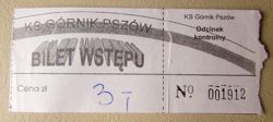 KS Gornik Pszow league match ticket (the nineties)