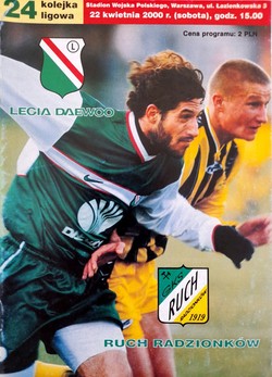 Legia Warsaw - Ruch Radzionkow, I league official match programme (22.4.2000)