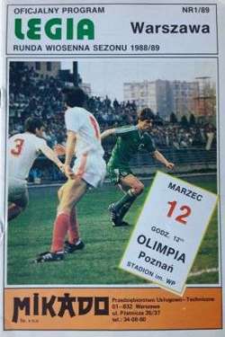 Legia Warszawa -  Olimpia Poznań I league programme (12.03.1989)