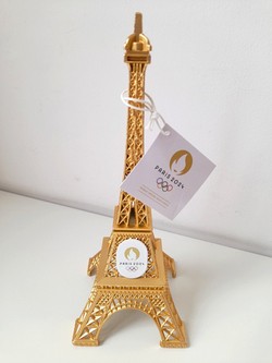 Miniature Eiffel Tower 3D Olympic and Paralympic Games Paris 2024, golden plated 22 cm (Official Licensed Product)