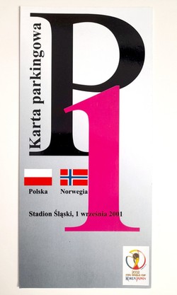 Parking Card ticket of Poland - Norway FIFA World Cup qualyfing match (1.9.2001, Chorzów)