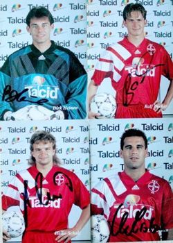 Photos of Bayer 04 Leverkusen players 1993-1994 (4 items) with original autograph's