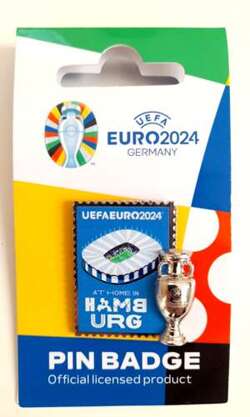 Pin of the host city Hamburg with 2D trophy miniature UEFA Euro 2024 Germany - badge (Official Licensed Product)