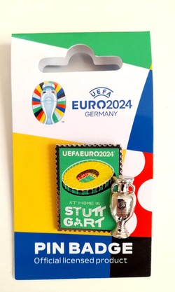 Pin of the host city Stuttgart with 2D trophy miniature UEFA Euro 2024 Germany - badge (Official Licensed Product)