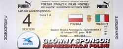 Poland - Italy UEFA Euro U-21 play-off match ticket (10.11.2001) - price 5 zl