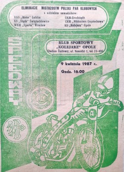 Qualifying rounds of the Polish Speedway Club Pairs Championships (Opole, April 9, 1987) programme