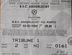 RSC Anderlecht - FC Porto UEFA Champions League match ticket 2.03.1994