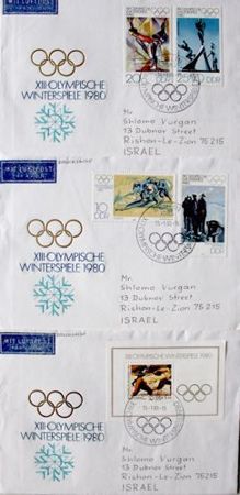 Set of 3 FDC Envelopes of XIII Winter Olympic Games Lake Placid 1980 (East Germany)