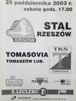 Stal Rzeszów - Tomasovia Tomaszow Lubelski, III league offiicial match programme (25.10.2003)