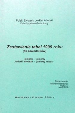 Summary tables 1999 years Junior, Junior younger Polish Athletics Federation