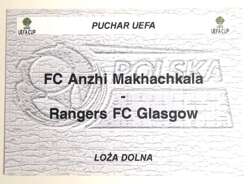 VIP Invitation to Lower Box of FC Anzhi Makhachkala - Rangers FC UEFA Cup match (27.9.2001, Warsaw)