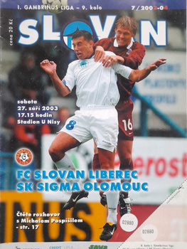 FC Slovan Liberec - SK Sigma Olomuniec, Gambrinus Liga (27.9.2003) official match programme