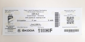 Great Britain - Slovenia, IIHF Ice Hockey World Championship Division I - Group A (22.4.2018, Budapest) match ticket