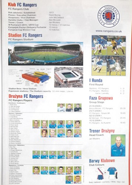 Amica Wronki - Glasgow Rangers FC UEFA Cup match (21.10.2004) official programme