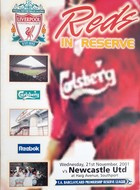 Liverpool FC - Newcastle United, Premier Reserve League (21.11.2001) official match programme