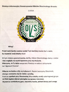 Okocimski KS Brzesko fans II league Spring Round 2014 programme
