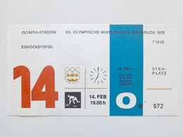 Ticket XII Winter Olympic Games Innsbruck 1976. Ice hockey match USSR - Czechoslovakia (14.2.1976, 19:00)