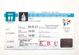 The XVIIIth Winter Olympic Games Nagano Closing Ceremony media ticket (22.2.1998)