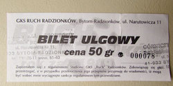 GKS Ruch Radzionkow league match ticket (the nineties)