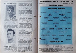 Tottenham Hotspur - Polish Select XI friendly match official souvenir programme (23.11.1966)