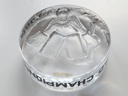 Stockholm 1969 IIHF Ice Hockey World Championship souvenir glass puck (official product)