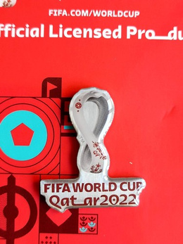 FIFA World Cup Qatar 2022 logo with the name, silver color badge (Official Licensed Product)