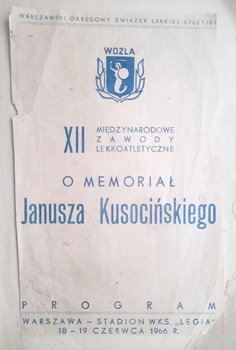 Programme of the 12th International Athletics Competition for the Janusz Kusociński Memorial (1966)
