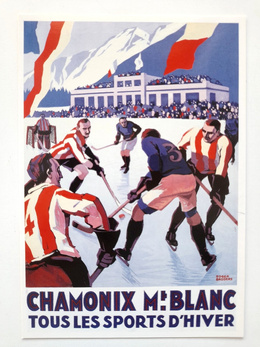 Chamonix 1924 Winter Olympic Games and winter sports retro postcards, (set of 4)