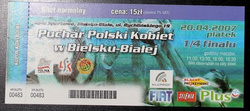 BKS Aluprof Bielsko-Biała - Energa Gedania Gdańsk women's volleyball Poland Cup quarter final ticket (20.04.2007)