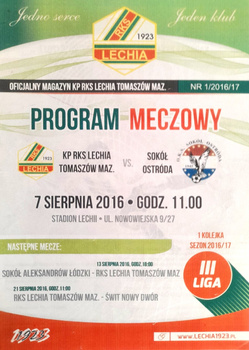 Lechia Tomaszów Mazowiecki - Sokol Ostroda III league (7.8.2016) official match programme