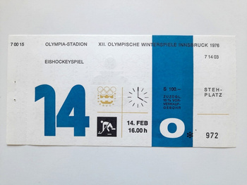 Ticket XII Winter Olympic Games Innsbruck 1976. Ice hockey match Finland - Poland (14.2.1976, 16:00)