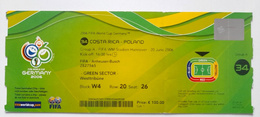 Costarica - Poland, FIFA World Cup Germany 2006 official match media ticket (20.6.2006)