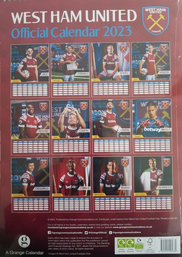 West Ham United. Official wall calendar for 2023