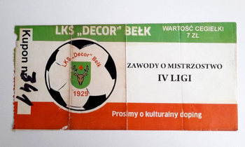 LKS Decor Belk IV league match ticket (unknown date)