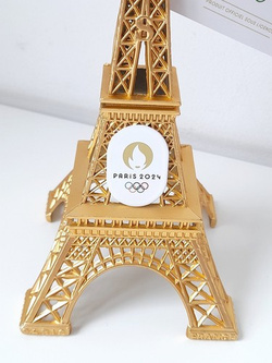 Miniature Eiffel Tower 3D Olympic and Paralympic Games Paris 2024, golden plated 22 cm (Official Licensed Product)
