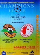 Shakhtar Donetsk - SK Slavia Prague Champions League qualification official match programme (09.08.2000)